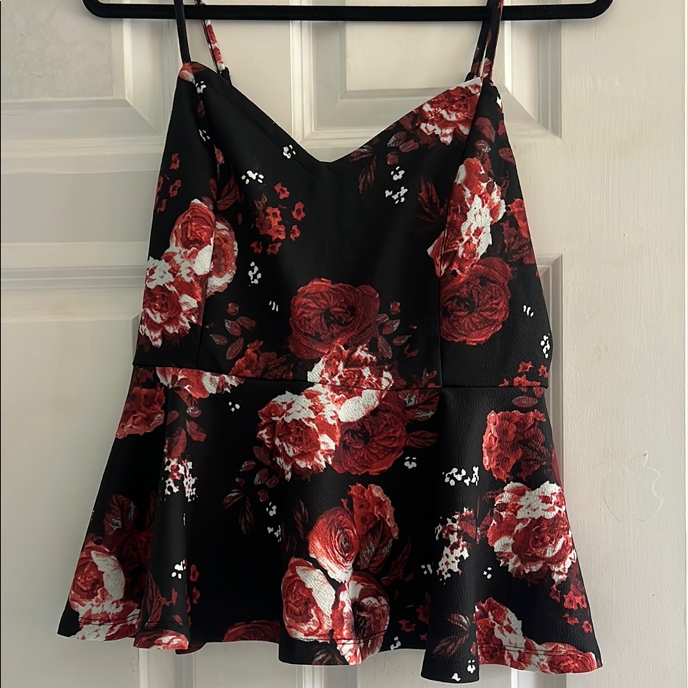 Shein Floral Black and Red Peplum Tank Top